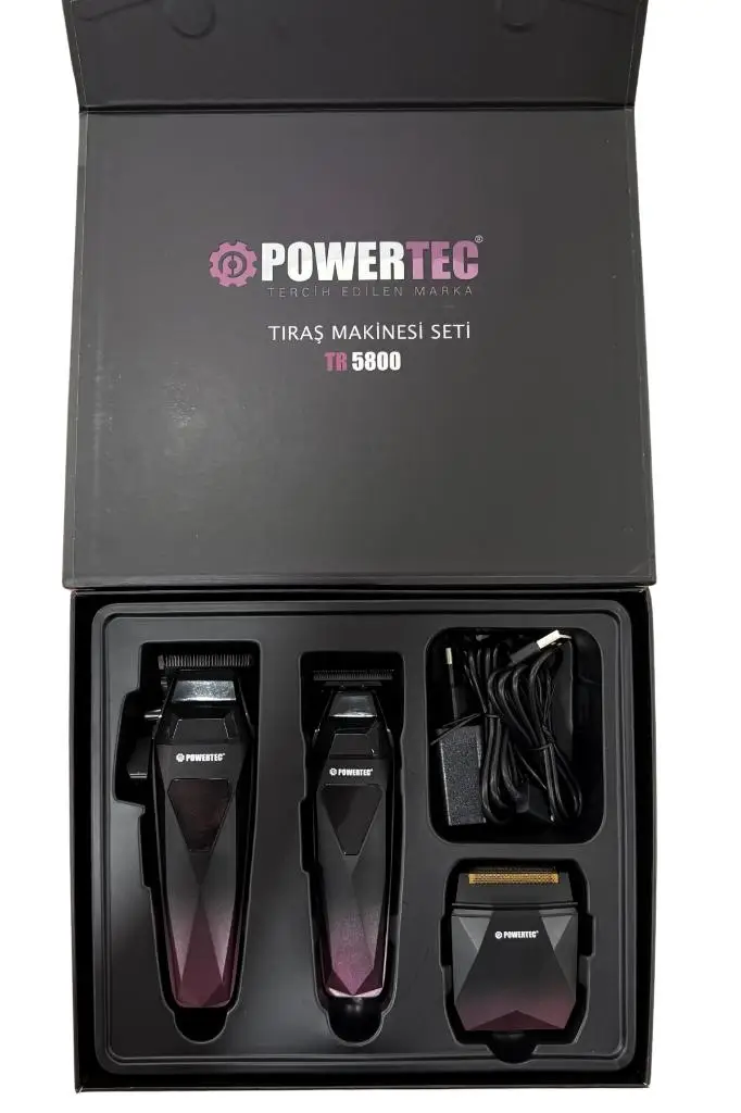 Powertec TR 5800 Profesyonel Saç Sakal Kesme ve Tıraş Makinesi 3'lü Set